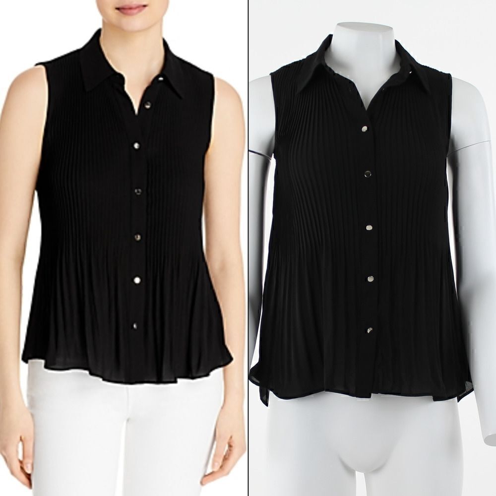 T Tahari Sleeveless Pleated Blouse